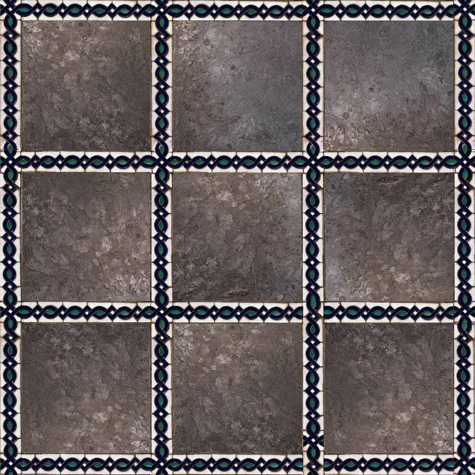 Stone with Green Trim Tile Wallpaper