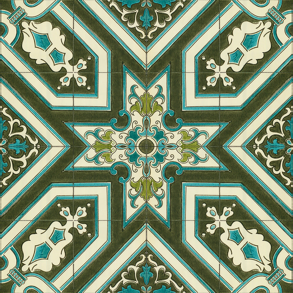 Blue Green Water Fountain Tile Wallpaper