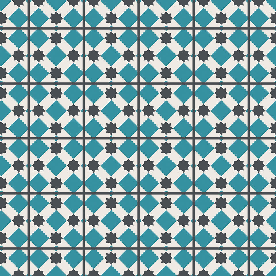 Turquoise and Grey Field Tile Wallpaper