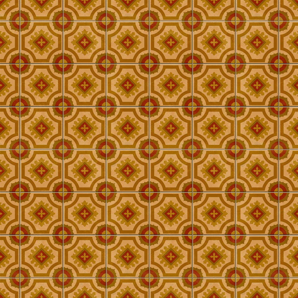 Orange Encaustic Patterned Tile Wallpaper