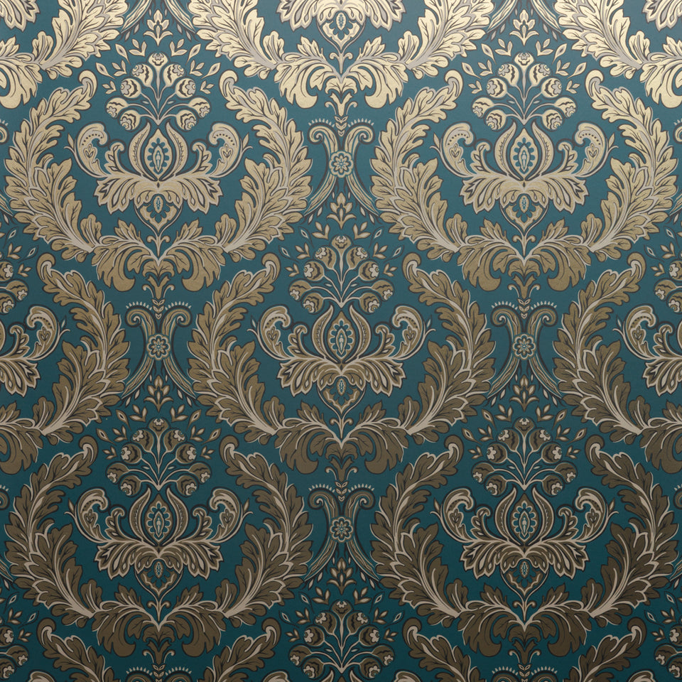 Heritage Wallpaper - Gold and Teal