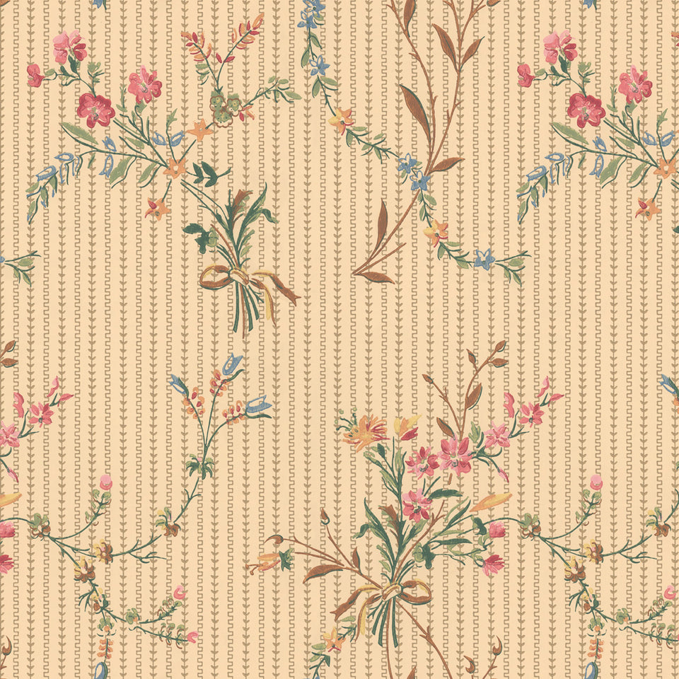 Heirloom Bouquet Stripe Wallpaper - Buttercream