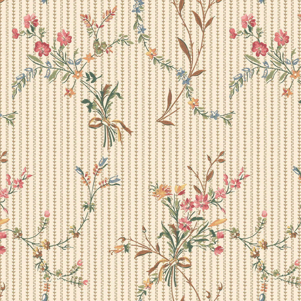 Heirloom Bouquet Stripe Wallpaper - Ivory