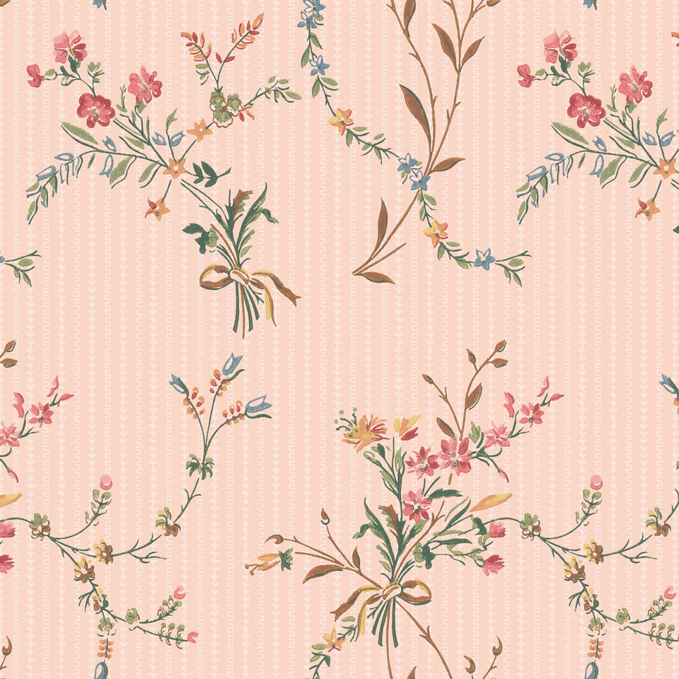 Heirloom Bouquet Stripe Wallpaper - Ballet Pink