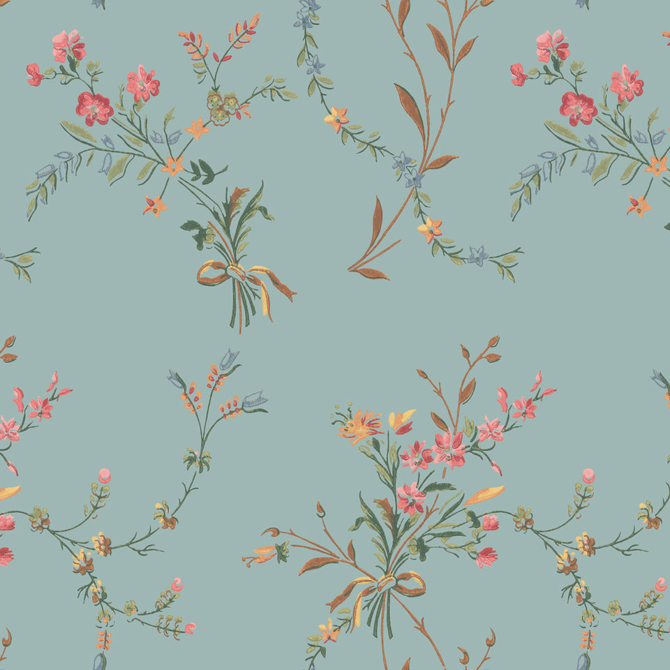 Heirloom Bouquet Wallpaper - Cornflower Blue