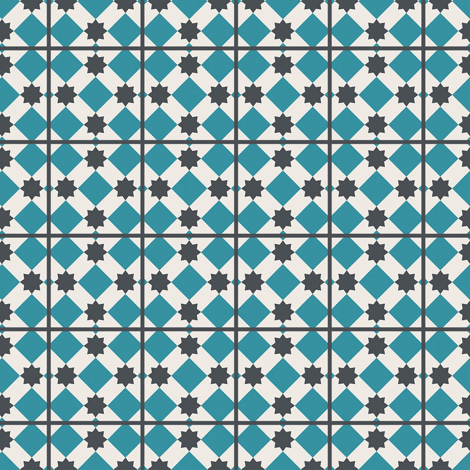 Turquoise and Grey Field Tile Wallpaper