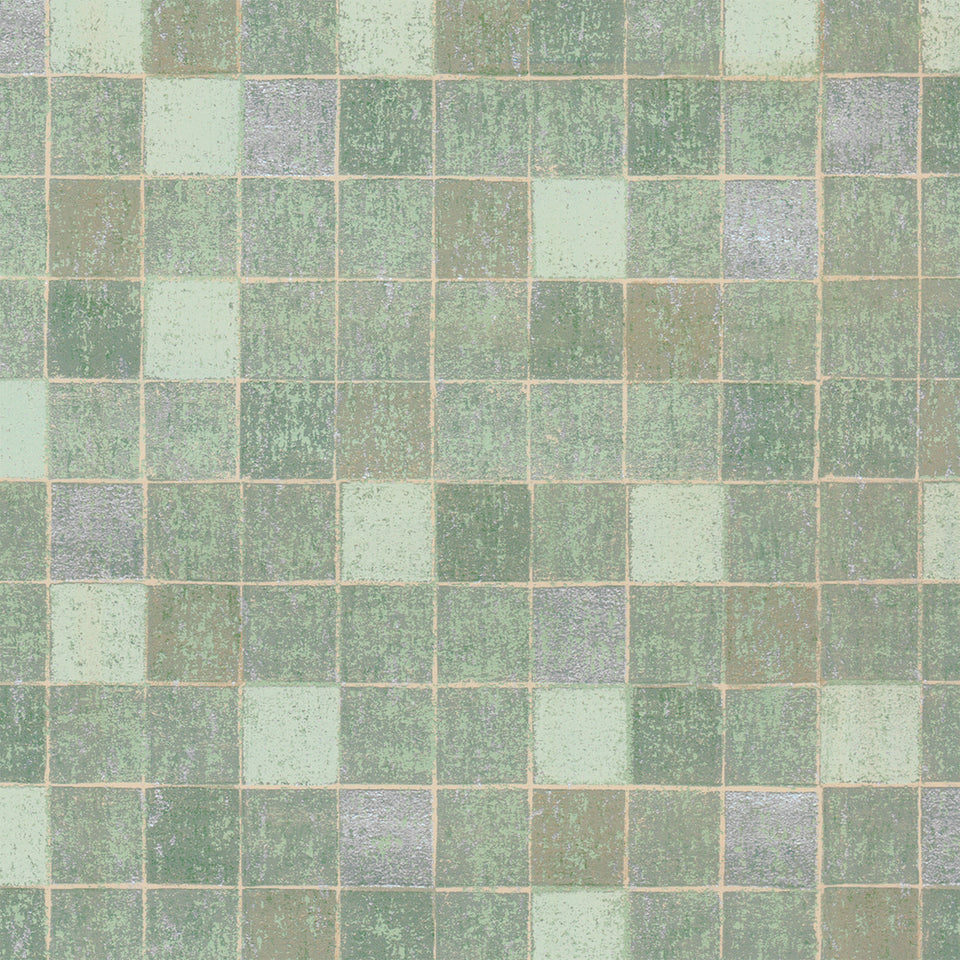 Textured Green Mosaic Tile Wallpaper