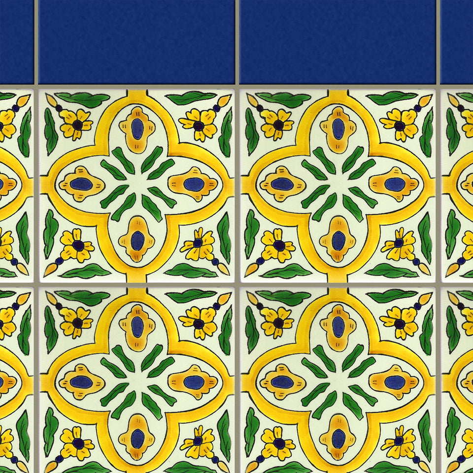 Green Spanish Tile with Blue Border Tile Wallpaper