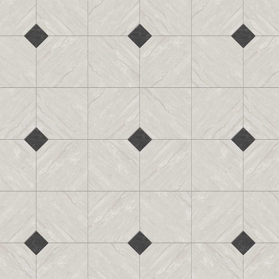 White Travertine with Dark Grey Marble Accent Tile Wallpaper