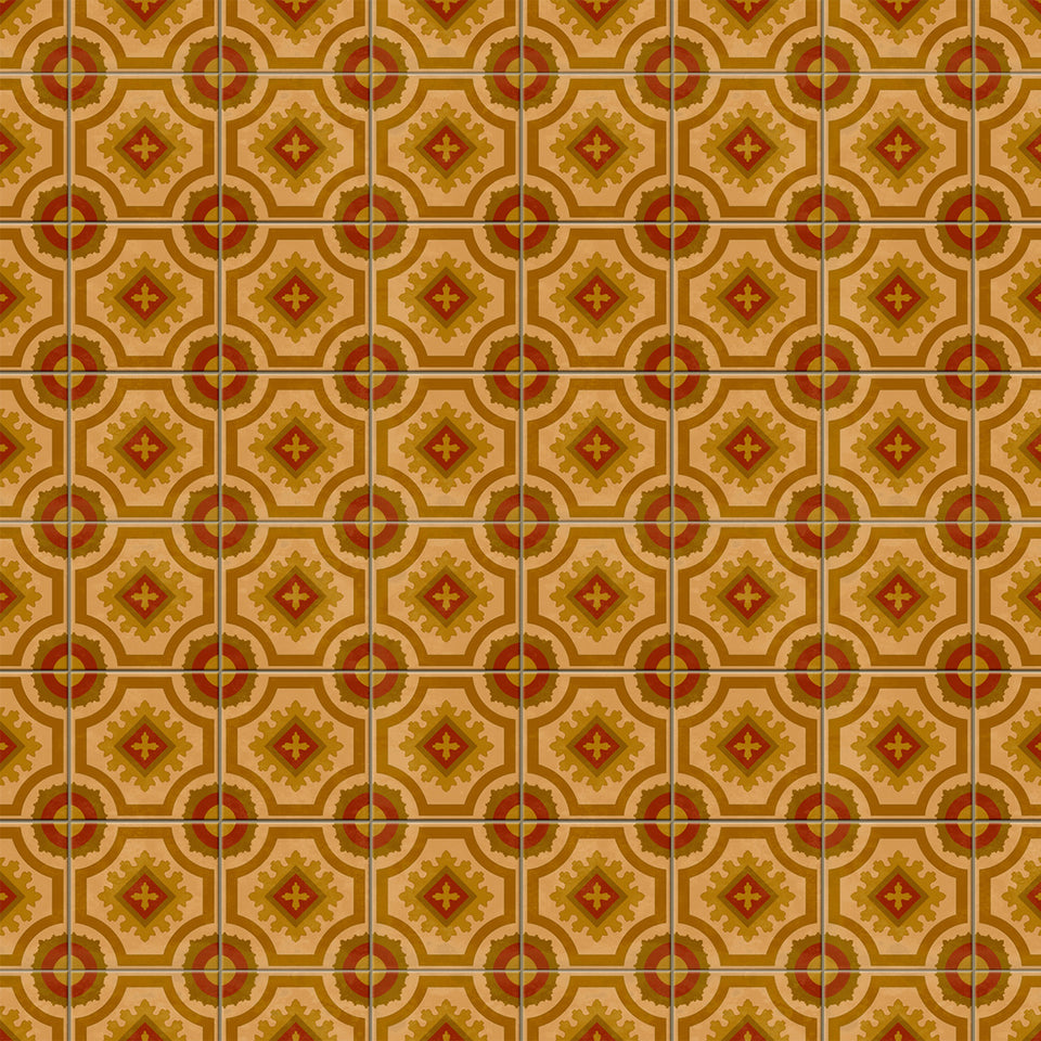 Orange Encaustic Patterned Tile Wallpaper